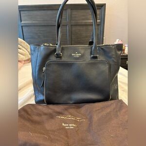 Kate Spade Black Leather Work Tote with Front Zippered Pouch